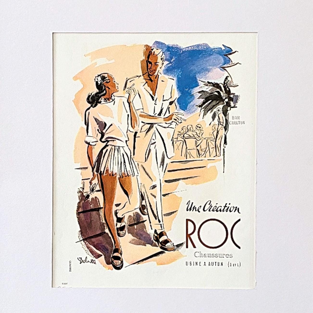 Vintage Vogue Fashion Print: Rare Cote d'Azur Bar Scene