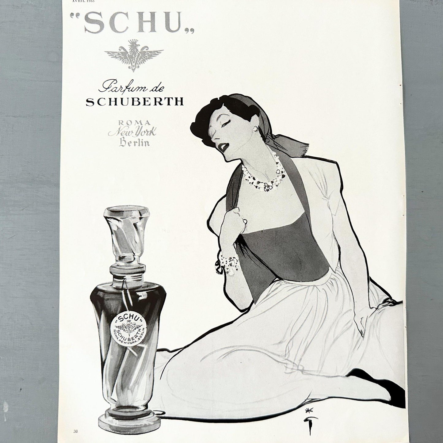 Vintage Rene Gruau Vogue Print: Schubert Perfume Ad, Glam Vanity Art