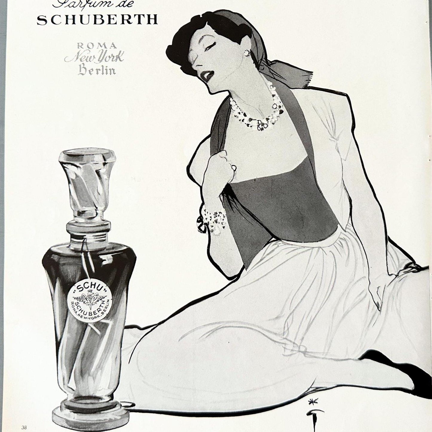 Vintage Rene Gruau Vogue Print: Schubert Perfume Ad, Glam Vanity Art