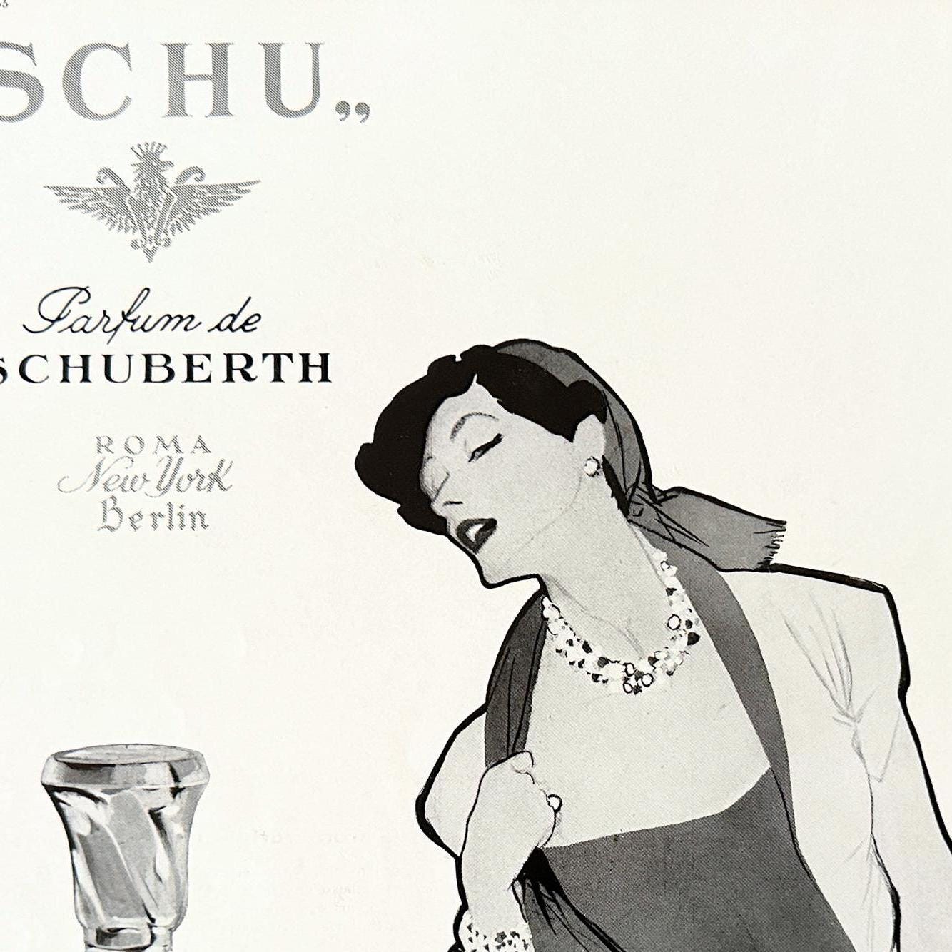 Vintage Rene Gruau Vogue Print: Schubert Perfume Ad, Glam Vanity Art