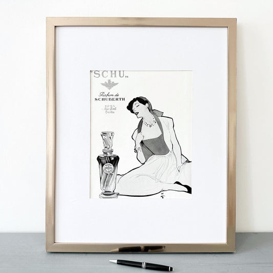 Vintage Rene Gruau Vogue Print: Schubert Perfume Ad, Glam Vanity Art