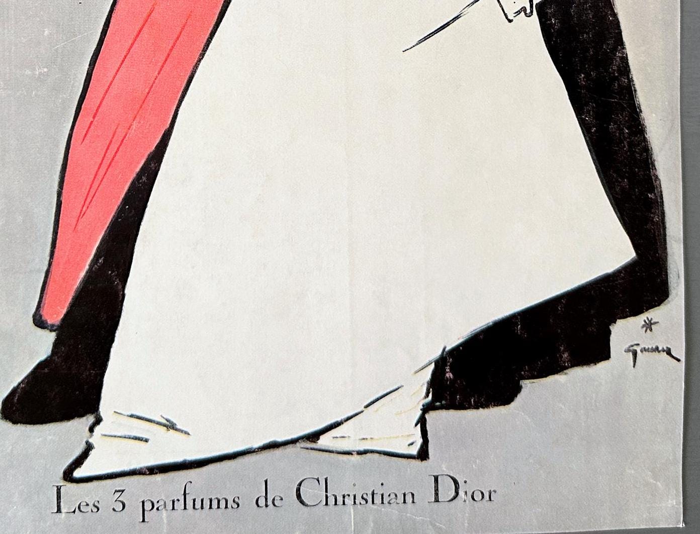 Authentic 1960s Vintage Dior Perfume Poster by Rene Gruau: Glam Fashion Wall Art