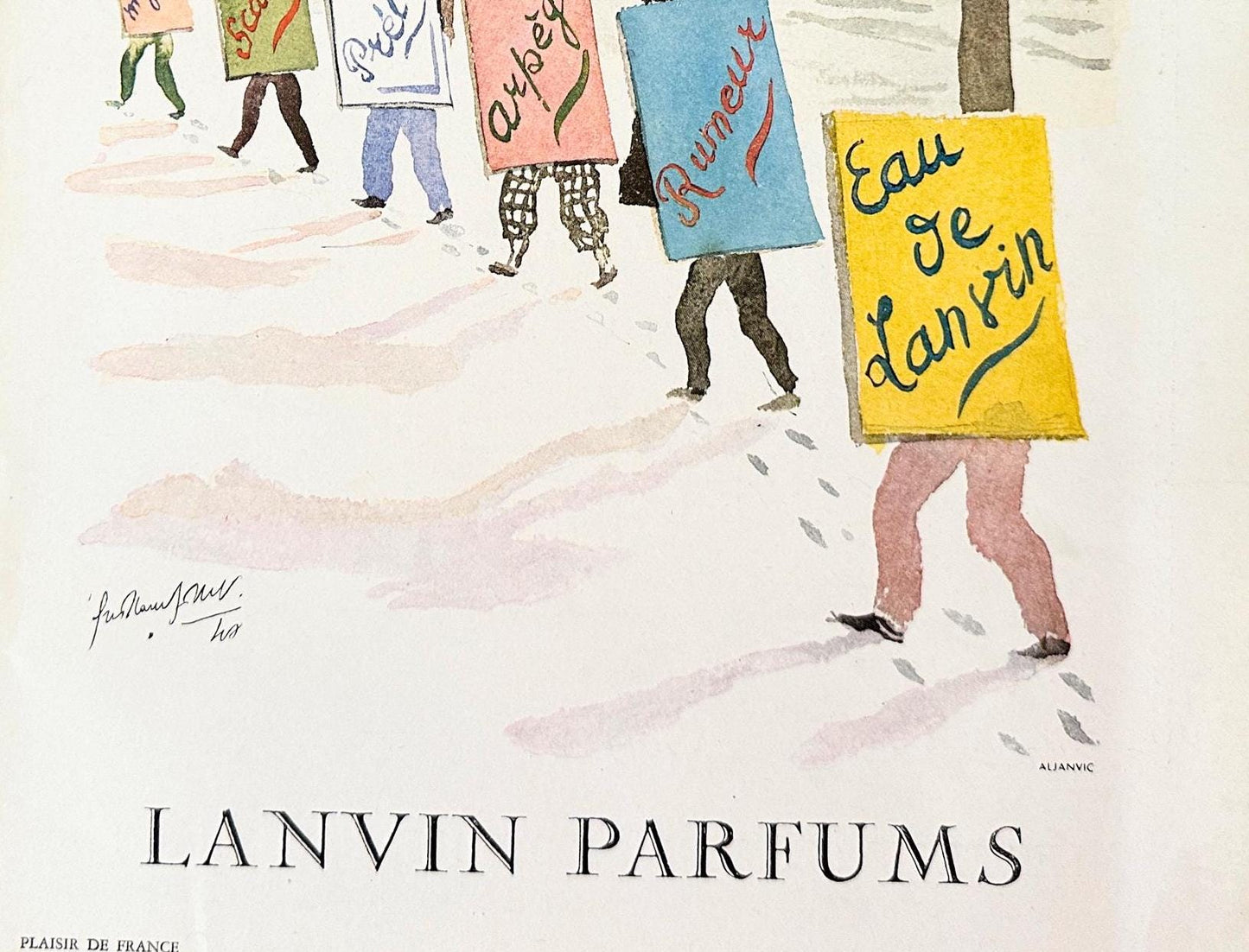 Authentic 1950s  Lanvin Perfume Ad Print: Vintage Parisian Fashion Poster