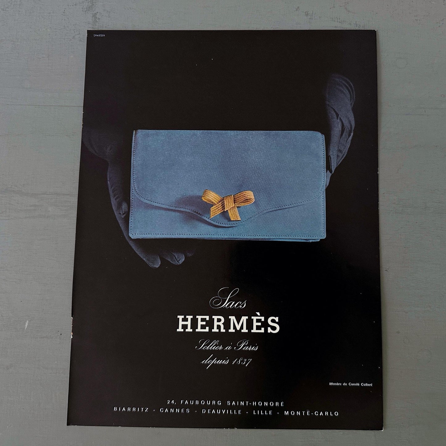 Authentic 1960s French Vintage Hermes Advertisement Poster, Luxury Bag Fashion Print