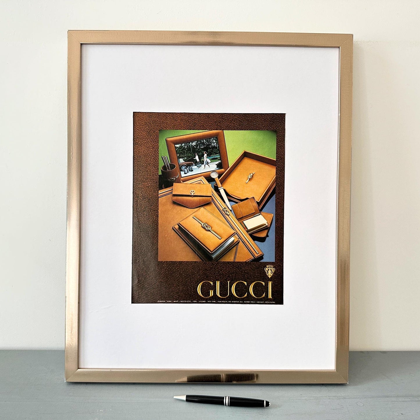 Rare Authentic Vintage Gucci Shop Advertisement Poster, Mid Century Fashion Print Glam House Wall Art Unique Fashionista Gift Ready to Frame