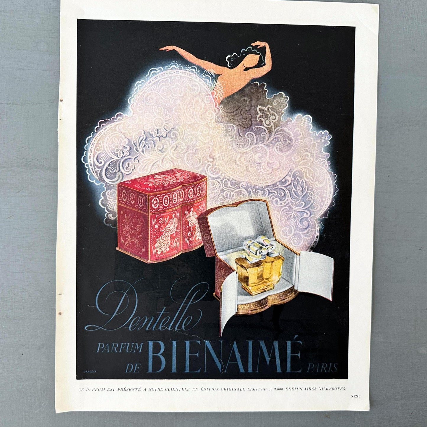 Original 1940s French Vintage Bienaime Perfume Advertisement Print: Rare La Vie Parisienne Poster