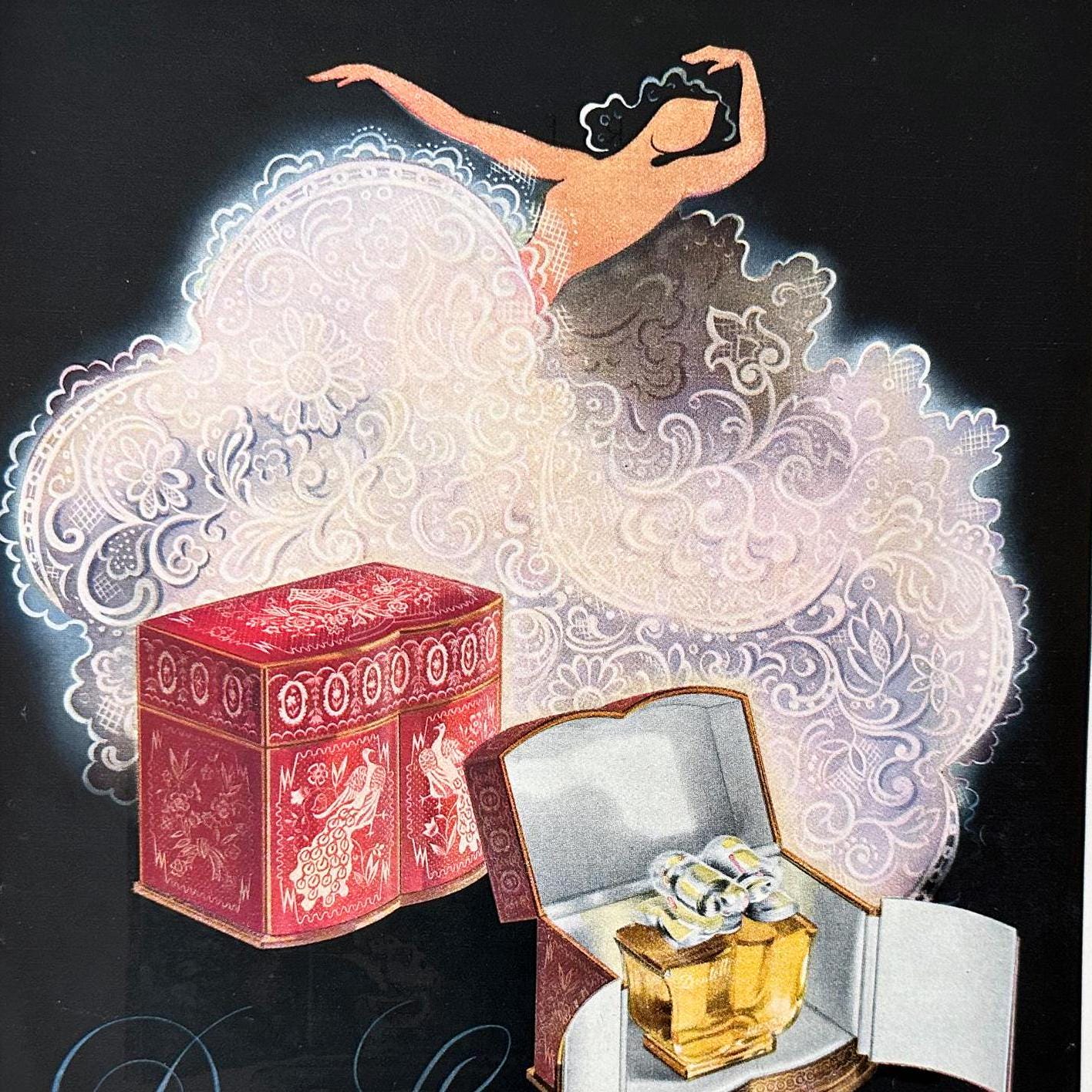 Original 1940s French Vintage Bienaime Perfume Advertisement Print: Rare La Vie Parisienne Poster