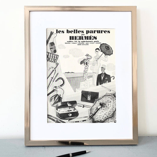 Rare Authentic Vintage Hermes Travel Suitcase Advertisement Wall Art Print, Unique Gift Idea for Designer Brand Lover, Art Deco Wall Art