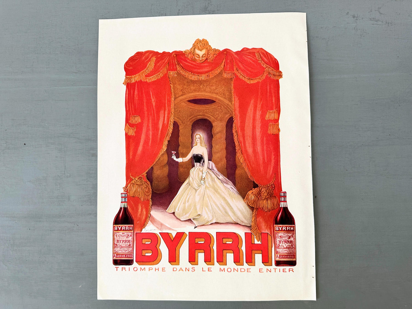 Authentic 1930s Vintage Byrrh Aperitif Advertisement Print: Original Georges Lepape Evening Gown Illustration, Ready to Frame