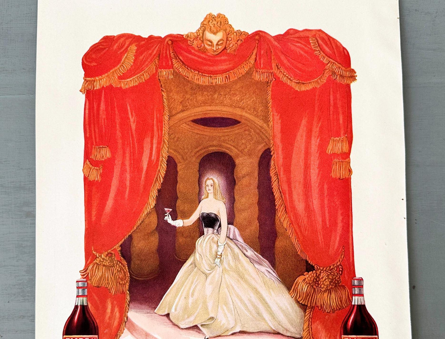 Authentic 1930s Vintage Byrrh Aperitif Advertisement Print: Original Georges Lepape Evening Gown Illustration, Ready to Frame