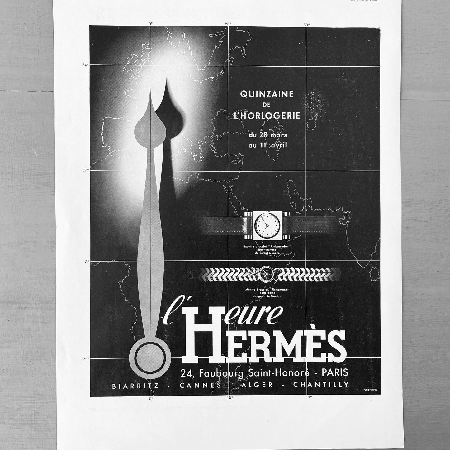 Original 1930s Vintage Hermes Watch Advertisement Print: Authentic French Style Art Deco Wall Art