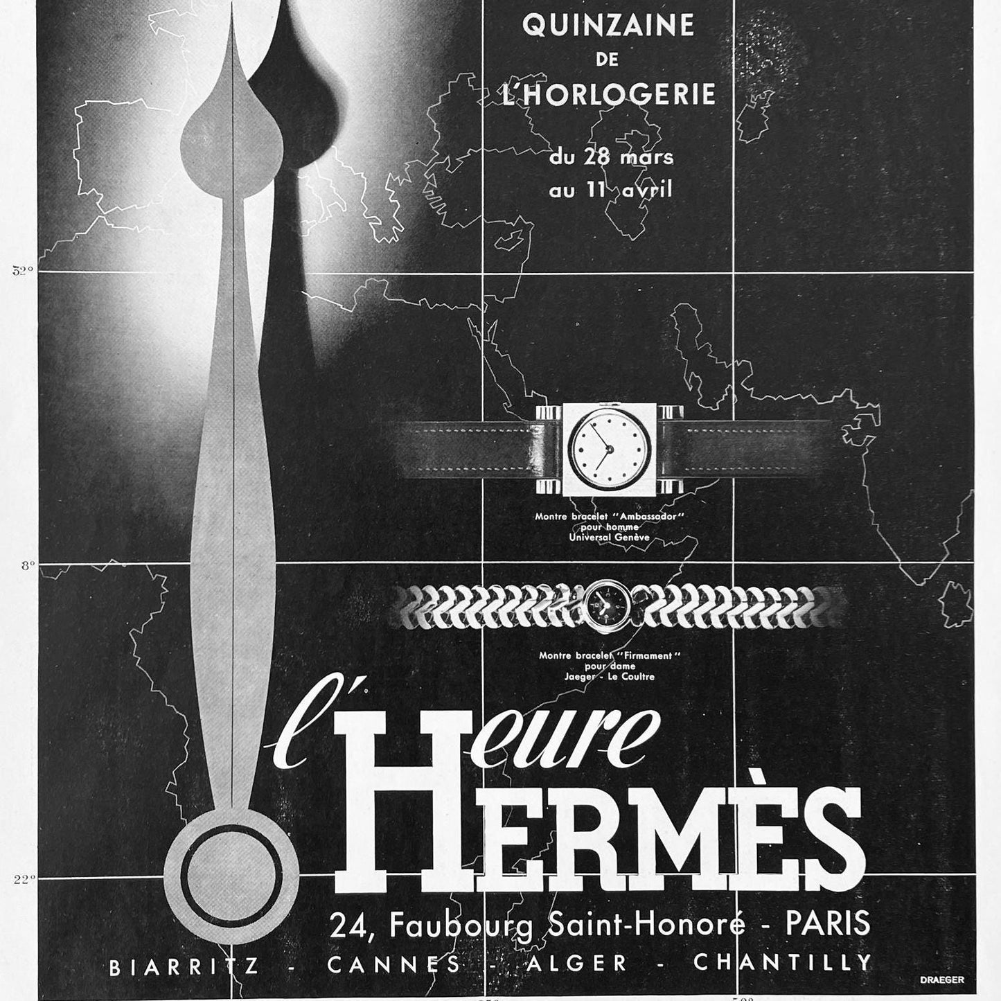 Original 1930s Vintage Hermes Watch Advertisement Print: Authentic French Style Art Deco Wall Art