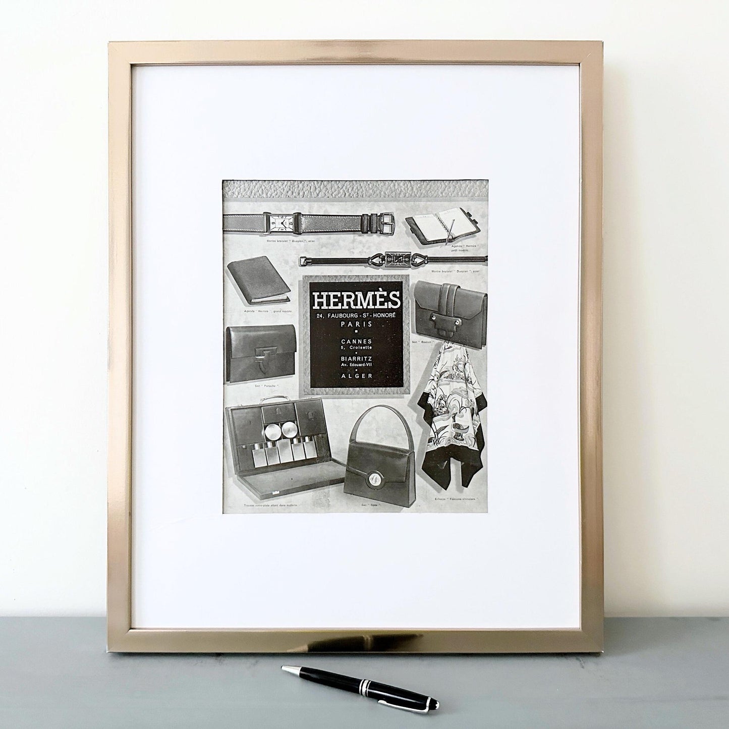 Authentic 1930s Vintage Hermes Bag Ad Wall Art Print: Luxury Fashion Illustration Poster