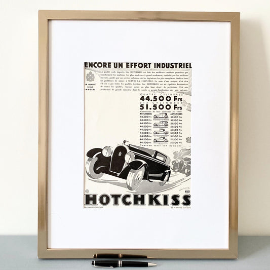 Original Vintage Classic Car Hotchkiss Poster- Rare Retro Automobile Garage Decor Wall Art - 1930s Mid Century Masculine Gift for Car Lover