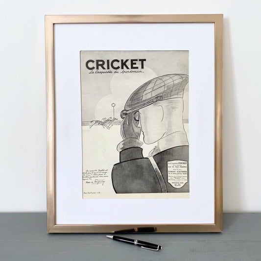 Original Vintage Hat Advertisement Poster, Cricket Sport Print Gift for Horse Rider, Minimalist Masculine Wall Art- Unique Office Wall Decor