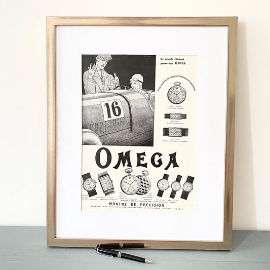 Vintage Omega Swiss Watch Ad Print: Racing Car Poster by Rene Vincent