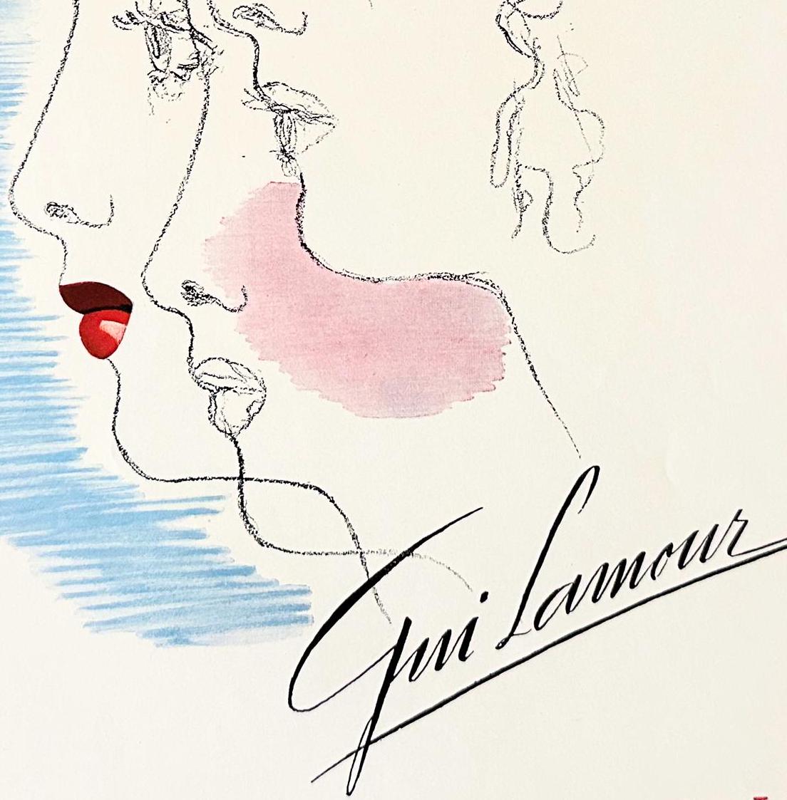 Authentic 1940s Vintage French Vogue Poster: Women Portrait Print, Red Lipstick Make-up Ad