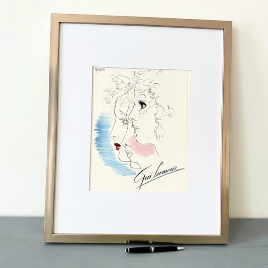 Authentic 1940s Vintage French Vogue Poster: Women Portrait Print, Red Lipstick Make-up Ad