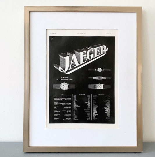 Authentic 1930s Vintage Jaeger Swiss Watch Ad Print: Rare Art Deco Poster
