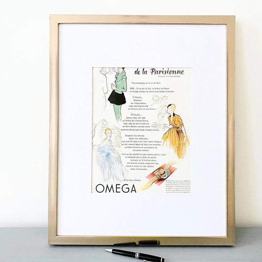 Authentic 1950s Vintage Omega Watch Ad Poster by Rene Gruau: Swiss High Horology Luxury Print