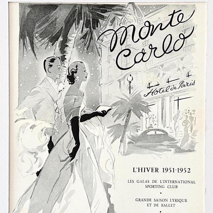 Original 1950s Vintage Monaco Travel Poster: Monte Carlo Tourism Ad Print