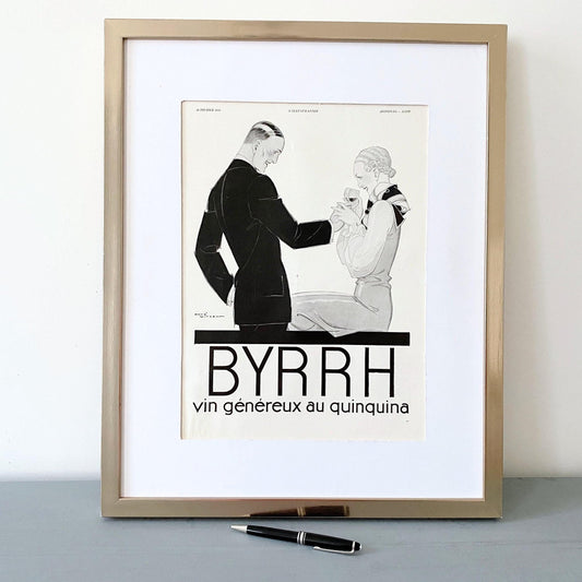 Authentic 1930s Byrrh Aperitif Ad Print: Art Deco Cocktail Poster, Signed Rene Vincent