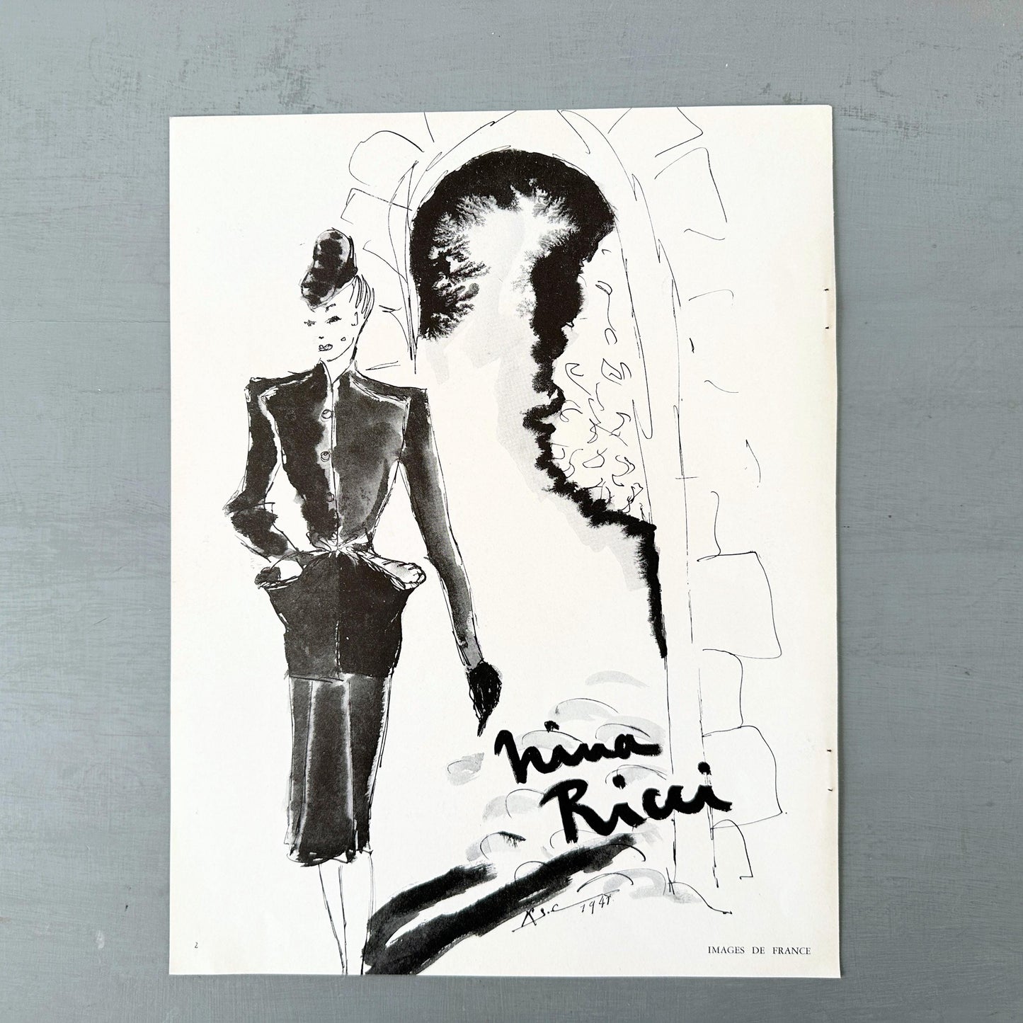 Rare Authentic 1940s Nina Ricci Fashion Print: Vintage French Vogue Advertisement