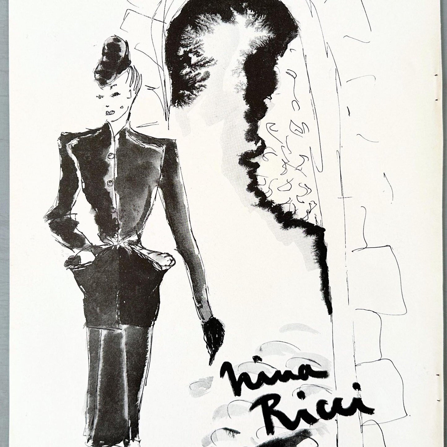 Rare Authentic 1940s Nina Ricci Fashion Print: Vintage French Vogue Advertisement