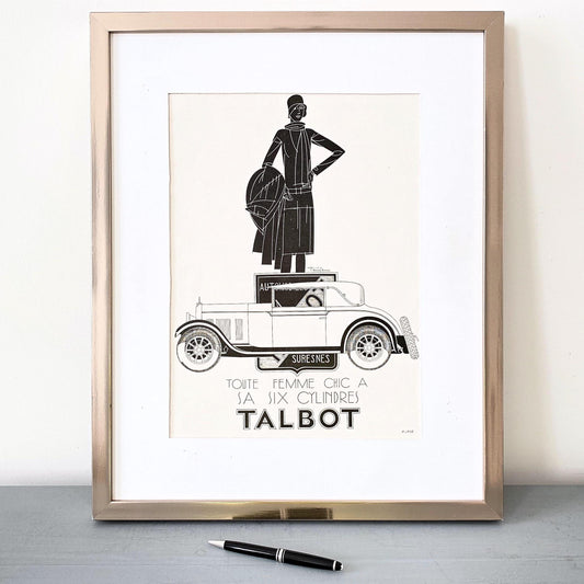 Authentic 1930s Vintage Talbot Car Ad Print: French Mid-Century Garage Wall Art Poster