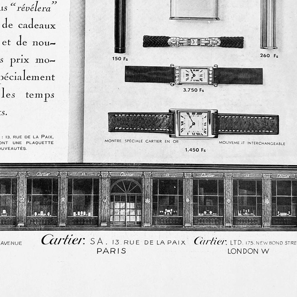 Original 1930s Vintage Cartier Watches Jewellery Ad Poster: French Art Deco Wall Art Print
