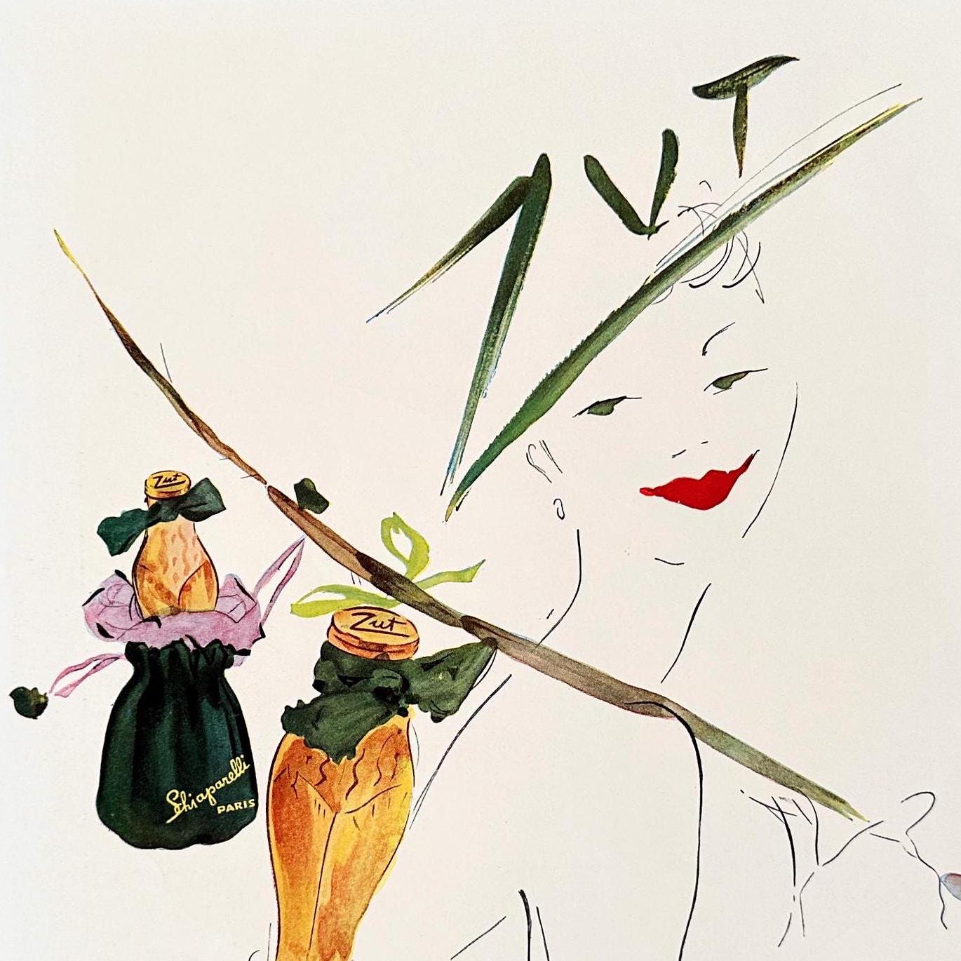 Authentic 1950s Schiaparelli Perfume Ad Poster: Vintage French  Print by Marcel Vertes