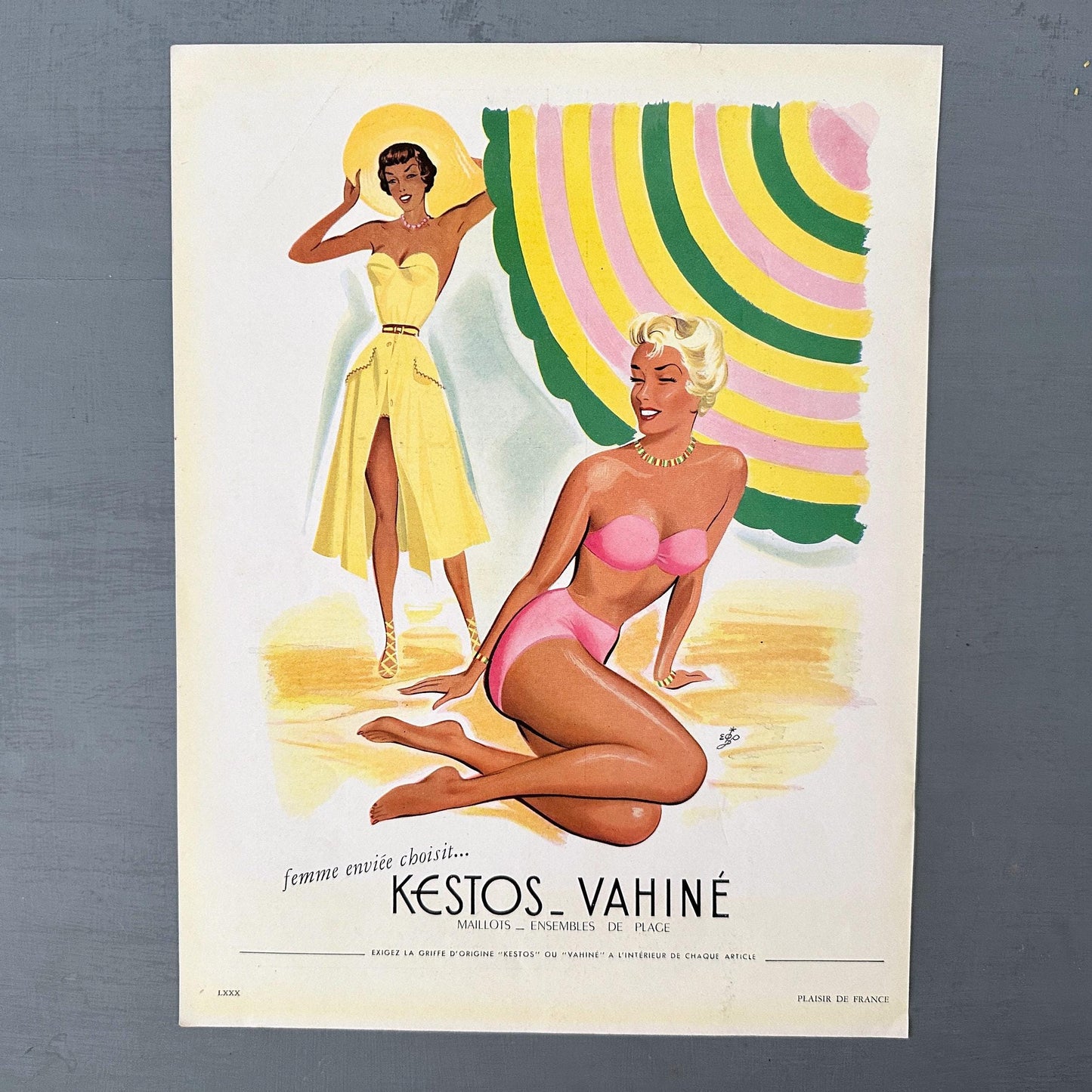 1950s Vintage Swimwear Ad Print: Mid-Century Beach Fashion Poster