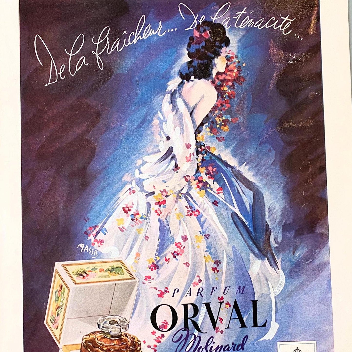 1950s Authentic Vintage French Perfume Print: Molinard Bottle Ad, Mid-Century Modern Wall Art
