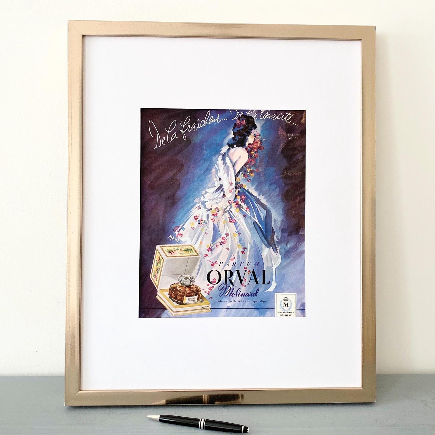 1950s Authentic Vintage French Perfume Print: Molinard Bottle Ad, Mid-Century Modern Wall Art