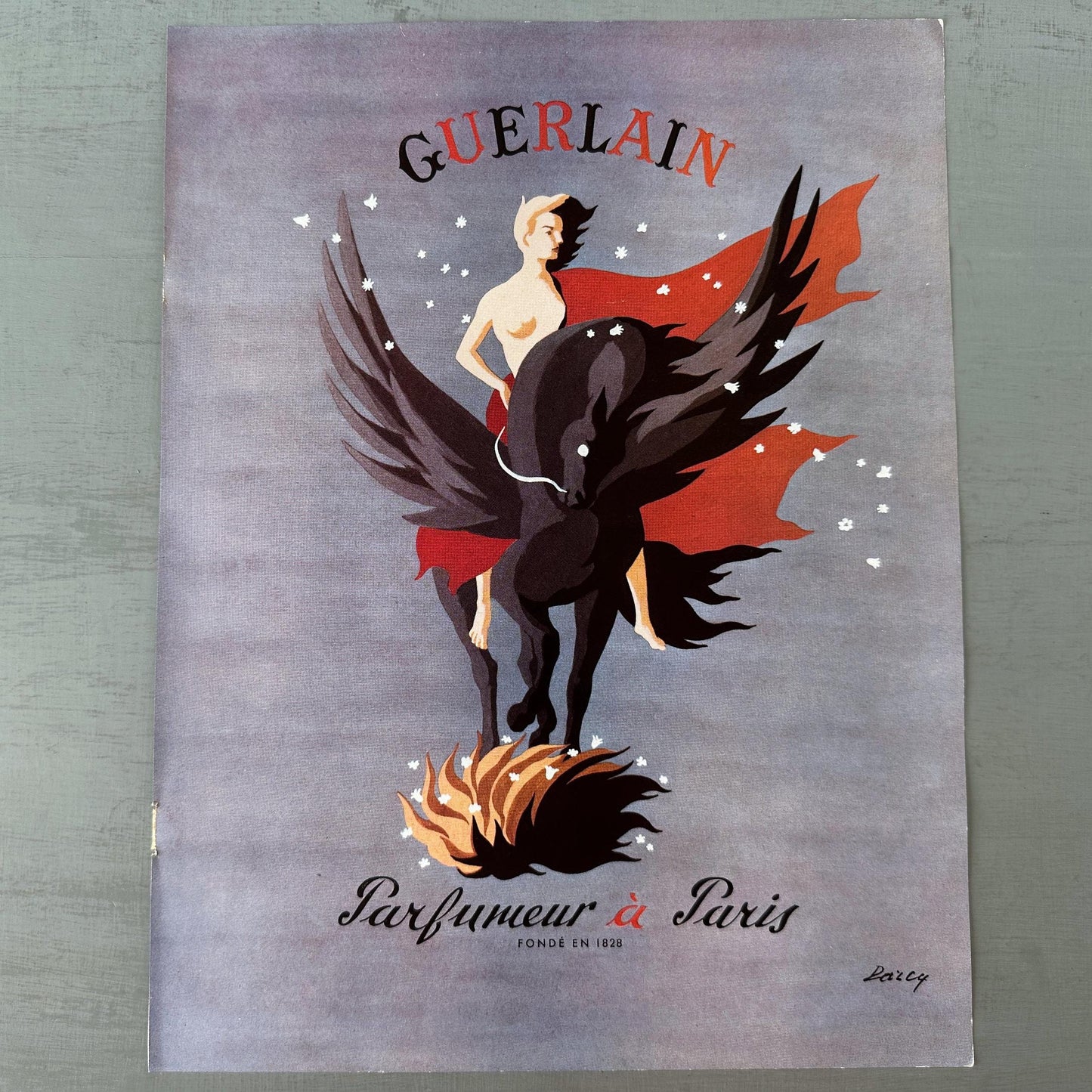 Rare Authentic Perfume Wall Decor Guerlain Perfume Ad, Ready to Frame Horse Rider Wall Art, Modern Minimalist Wall Art Belle Epoque Poster