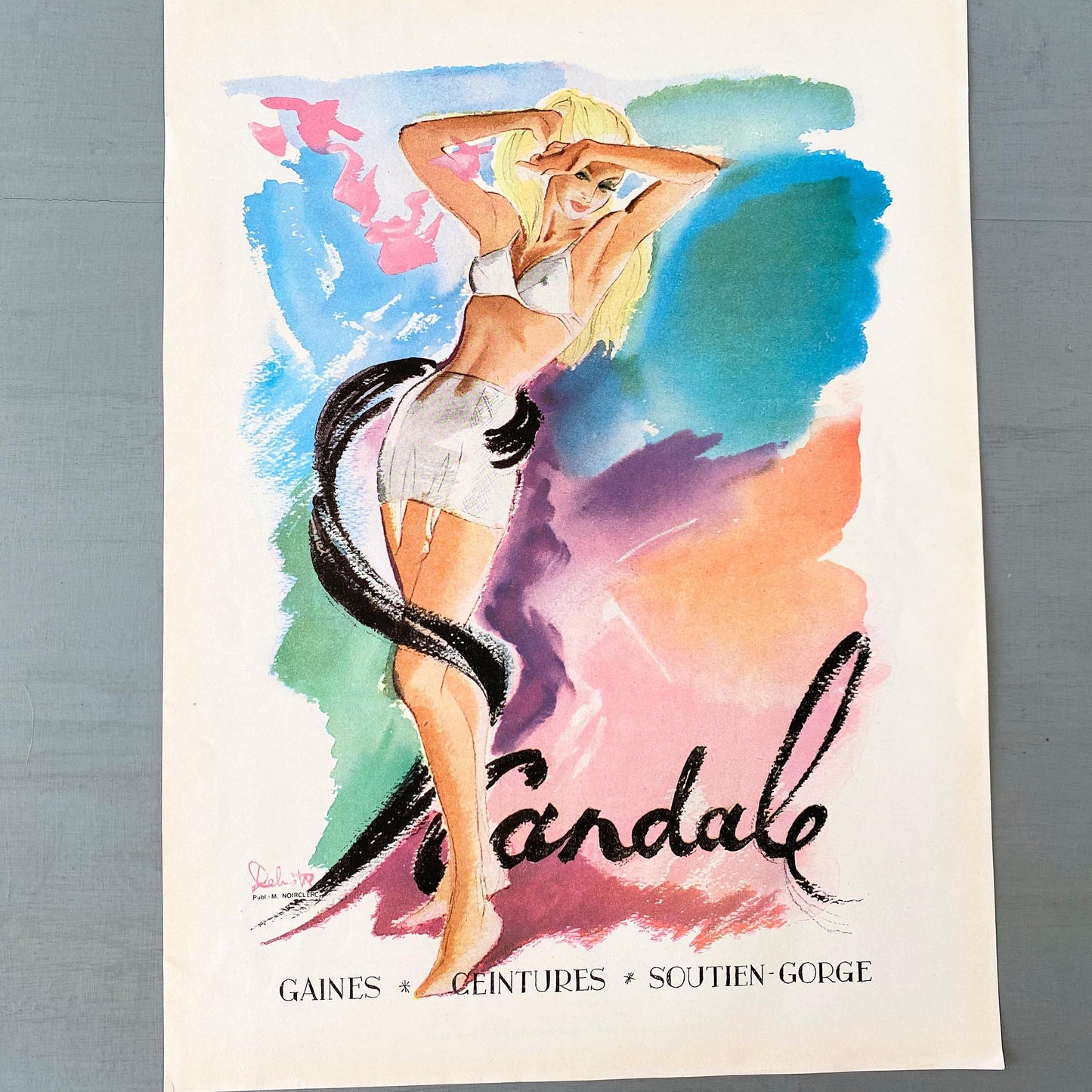 Authentic 1940s Vintage French Lingerie Advertisement Wall Art Print, Boheme Girl Poster