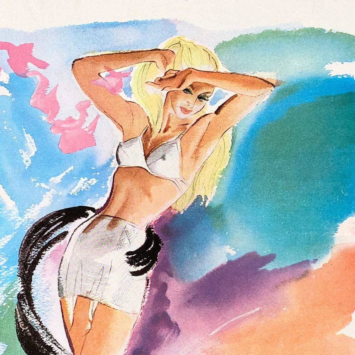 Authentic 1940s Vintage French Lingerie Advertisement Wall Art Print, Boheme Girl Poster