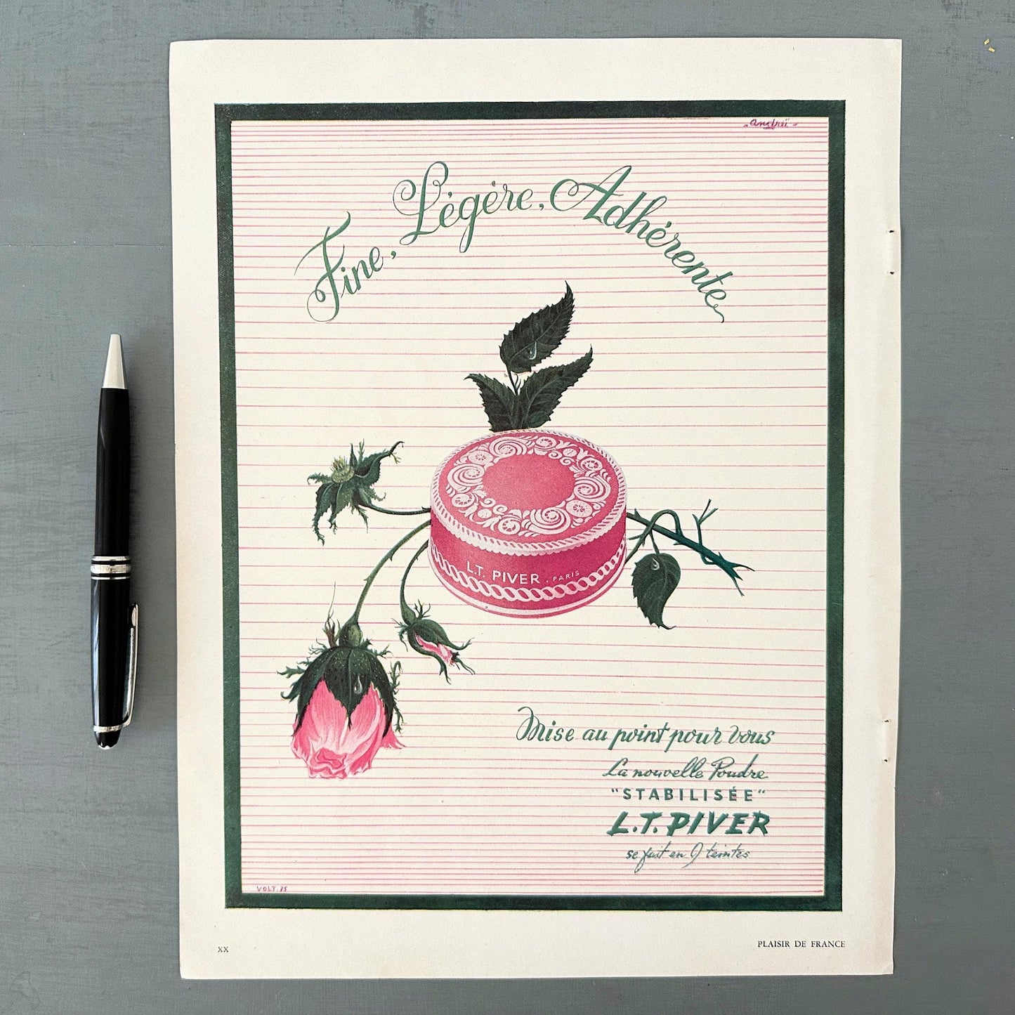 Authentic 1950s Vintage LT Piver Powder Ad Print, French Rustic Rose Floral Poster