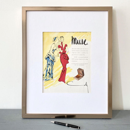 Original 1950s Vintage Coty Muse Perfume Print: Rare Authentic  French Advertisement, Mid-Century Glam Decor