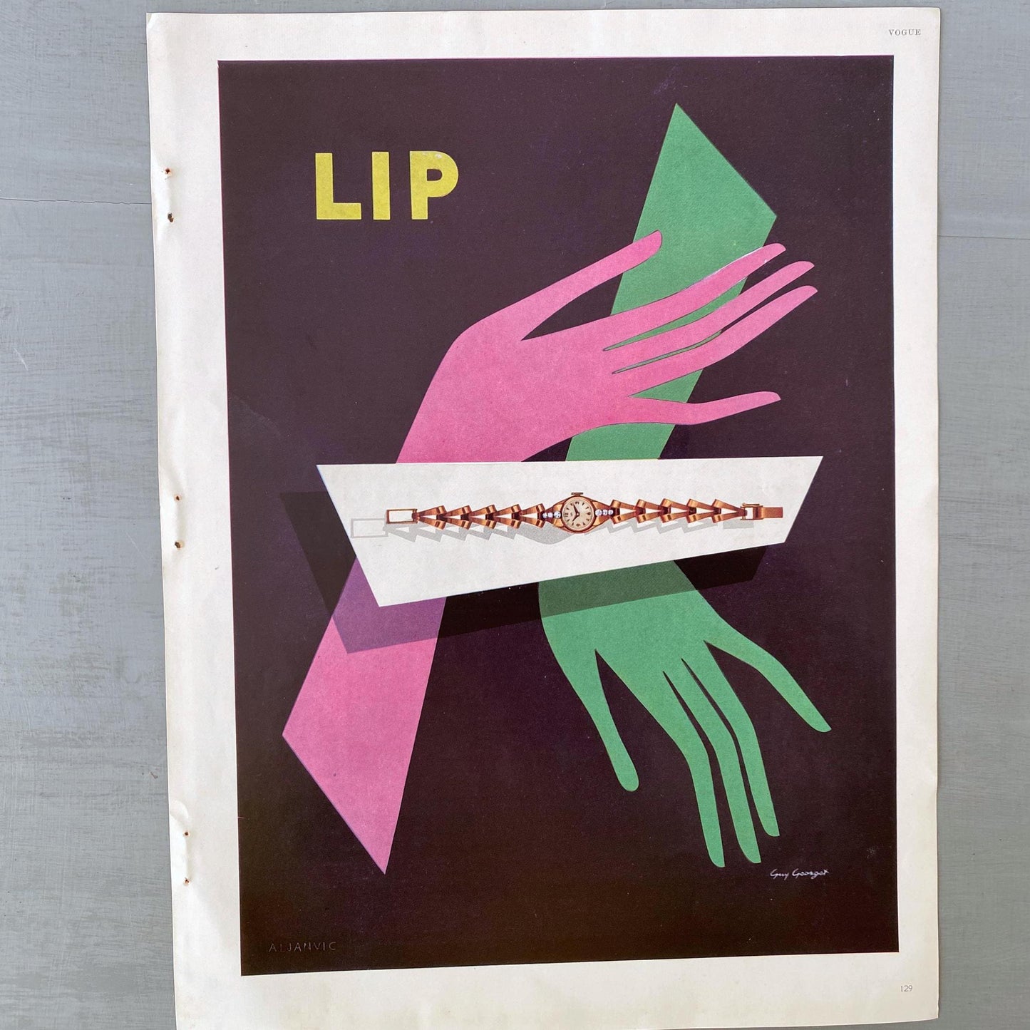 Vintage Lip Watch Ad: Vogue Magazine Print, Mid-Century Modern Wall Art