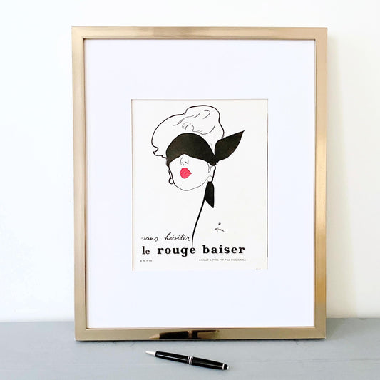 Original 1950s Vintage Rene Gruau Red Lipstick Ad Print: Authentic French Vogue Poster