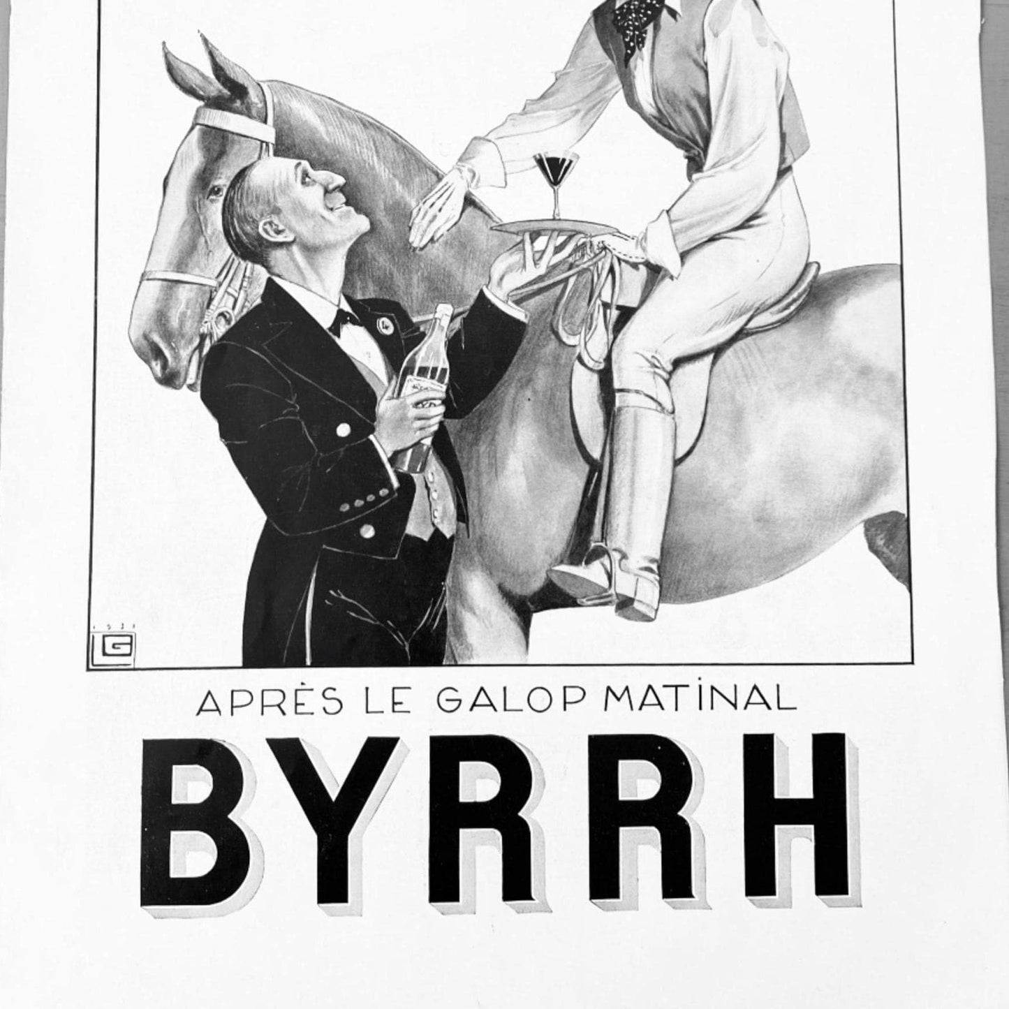 Rare Authentic Vintage Byrrh Aperitif Advertisement Wall Art Print, French Mid Century Horse Riding Poster Retro Kitchen Print Good to Frame