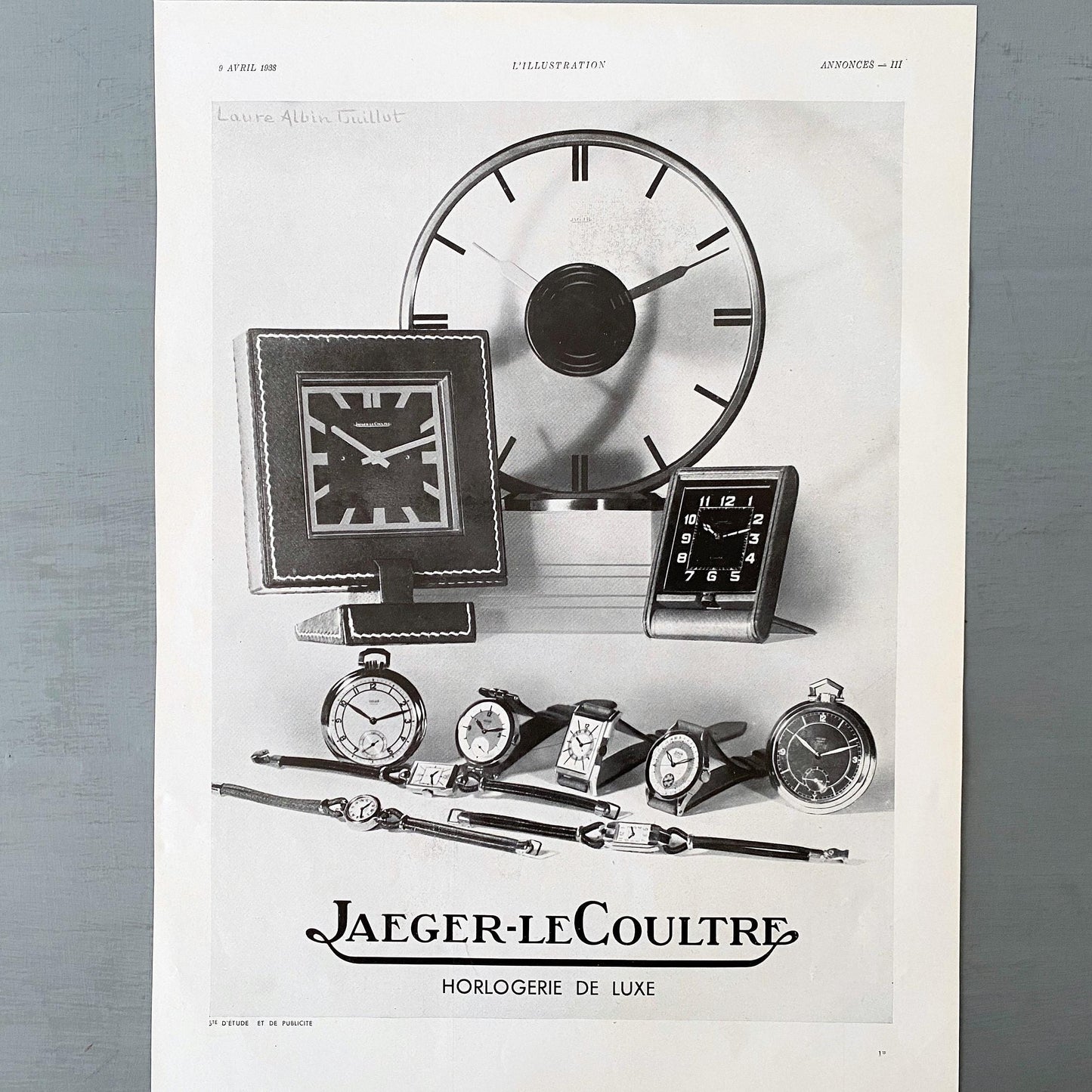 Authentic 1930s Vintage Jaeger Clock Advertisement Print: Mid-Century Modern Wall Art