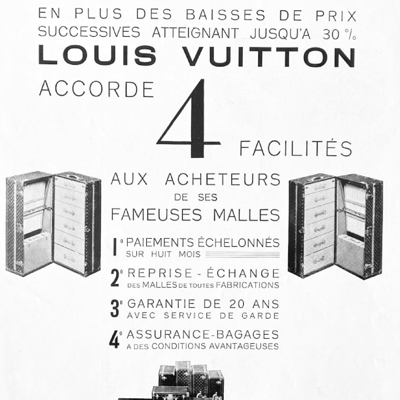 Authentic 1930s French Vintage Louis Vuitton Travel Suitcase Ad Poster, LV Monogram Wall Art Print