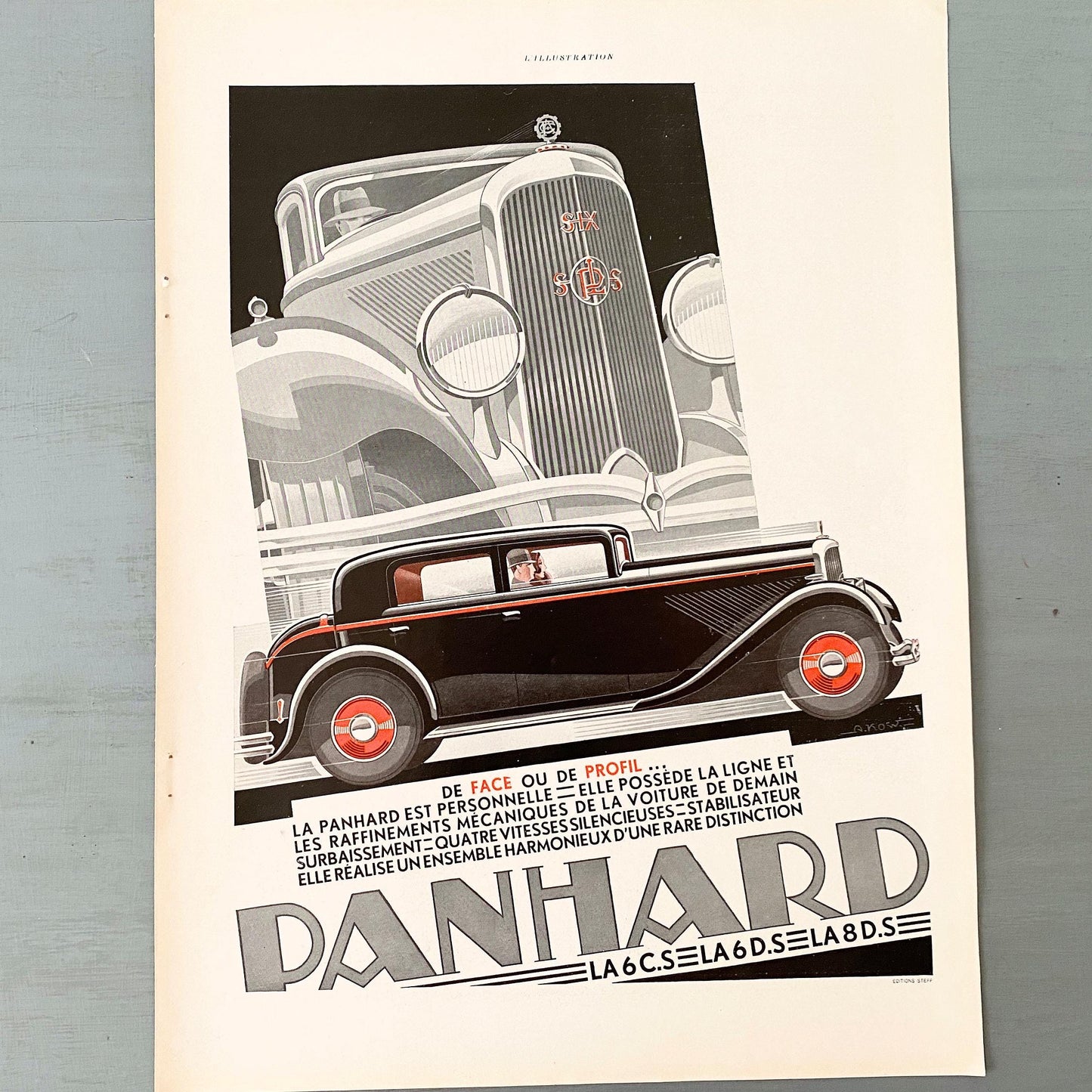 Vintage Panhard Car Ad Poster: Signed Alexis Kow Lithograph, Mid-Century Modern Garage Art