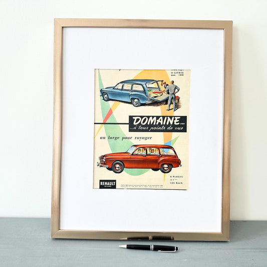 Authentic 1950s Vintage Renault Car Ad Poster: Supercar Drawing, Garage Wall Decor