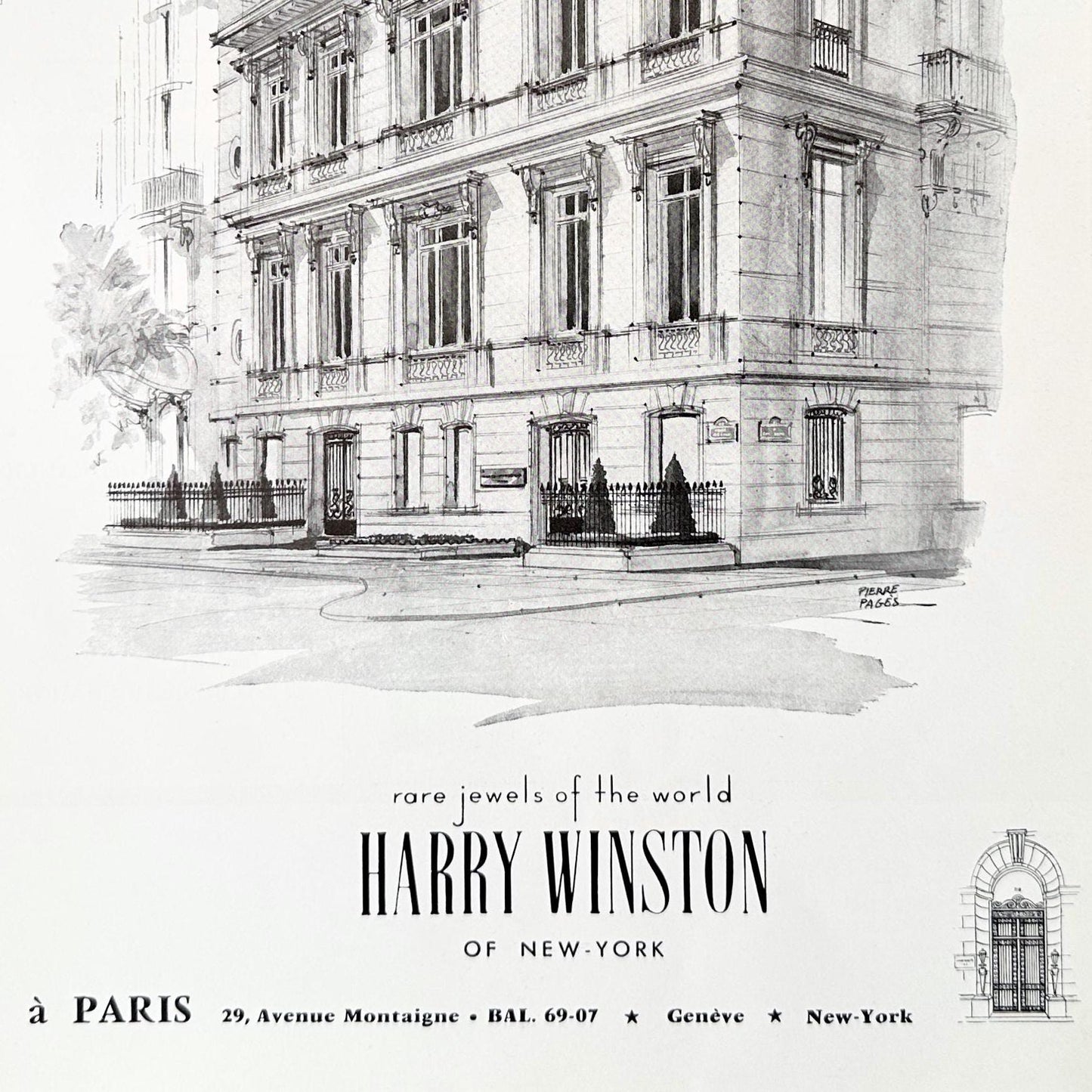 Vintage Harry Winston Ad Poster: Signed Pierre Pages, Mid-Century Fashion Wall Art