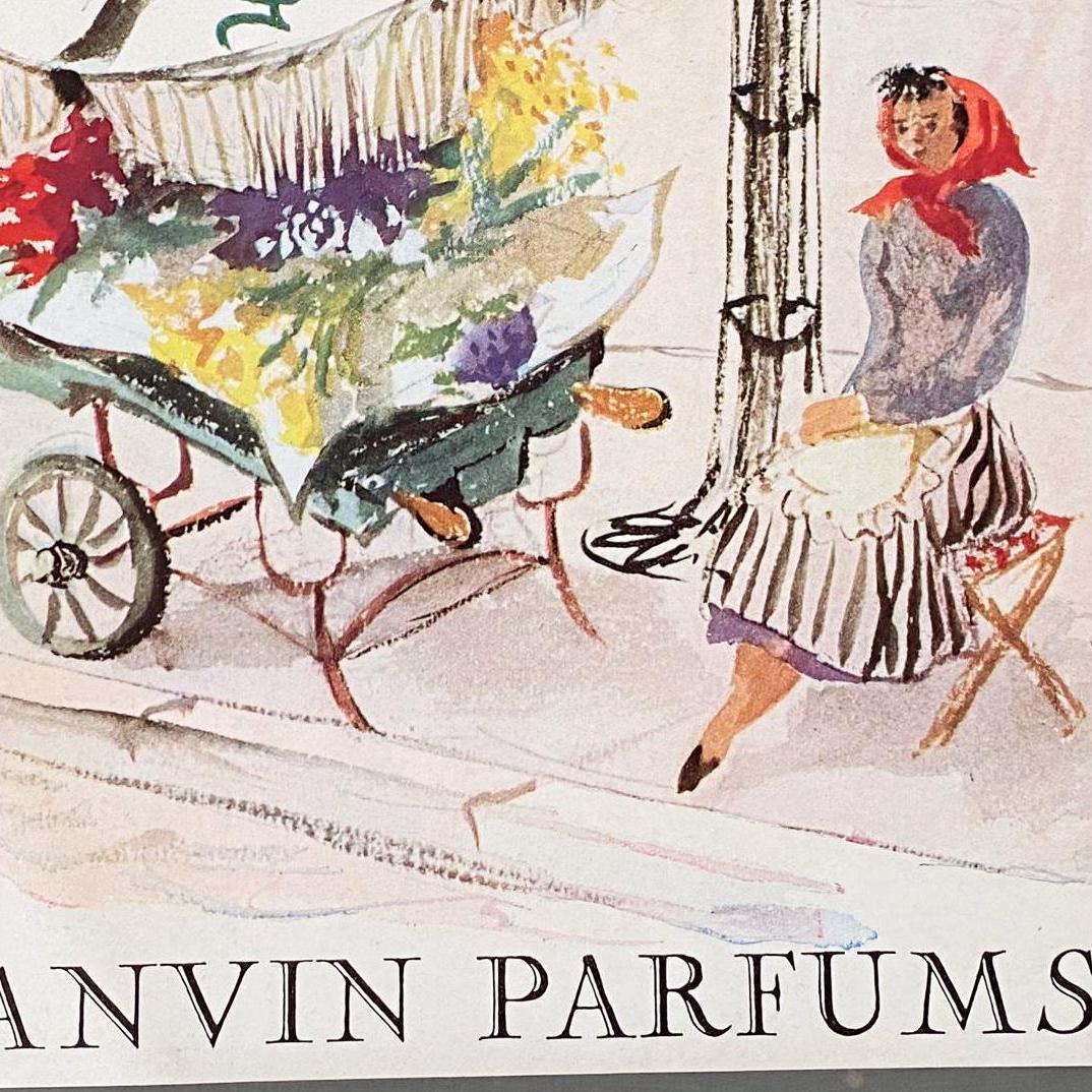 Authentic 1950s French Vintage Lanvin Perfume Advertisement Print: Rare Paris Flower Seller Poster