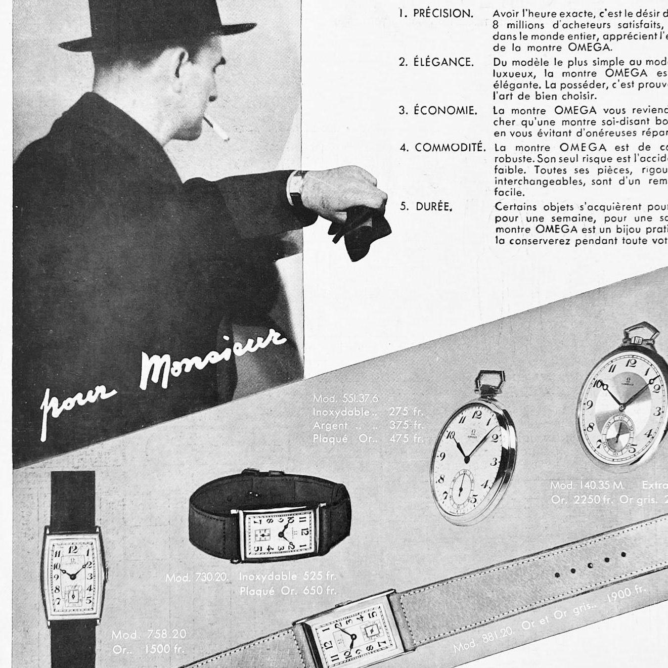 Vintage Omega Watch Ad Print: Swiss Mid-Century Modern Poster