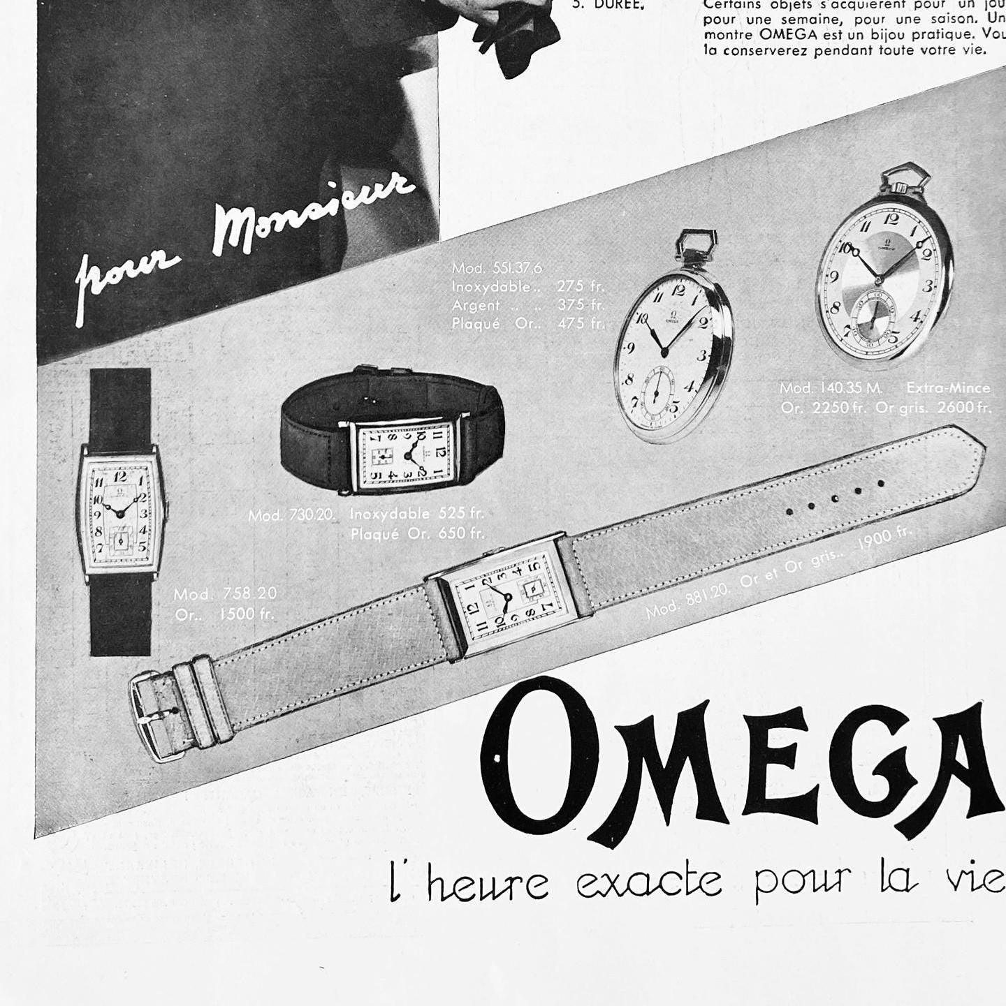 Vintage Omega Watch Ad Print: Swiss Mid-Century Modern Poster